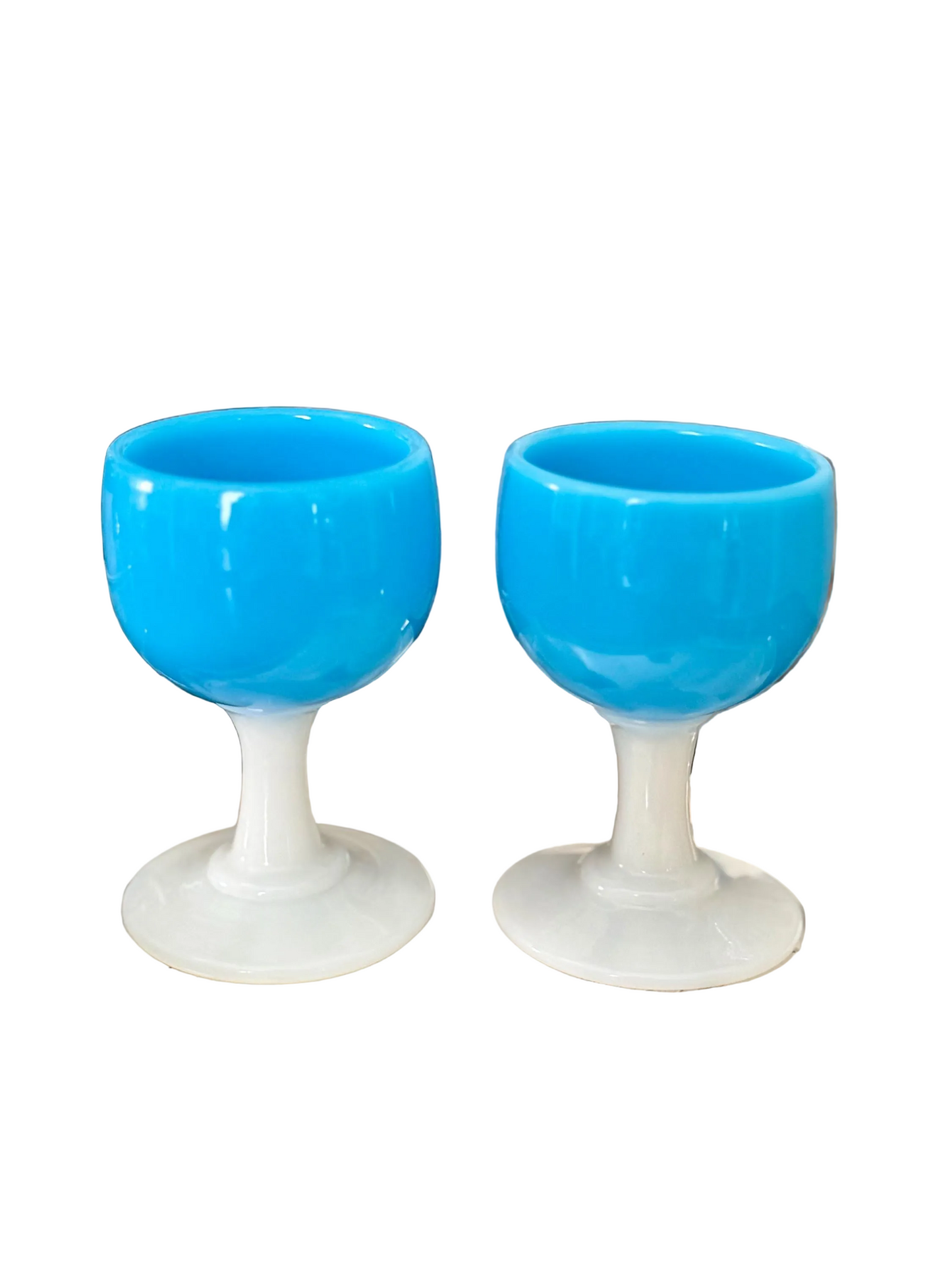 pair of turquoise and white opaline mini goblets/cordials