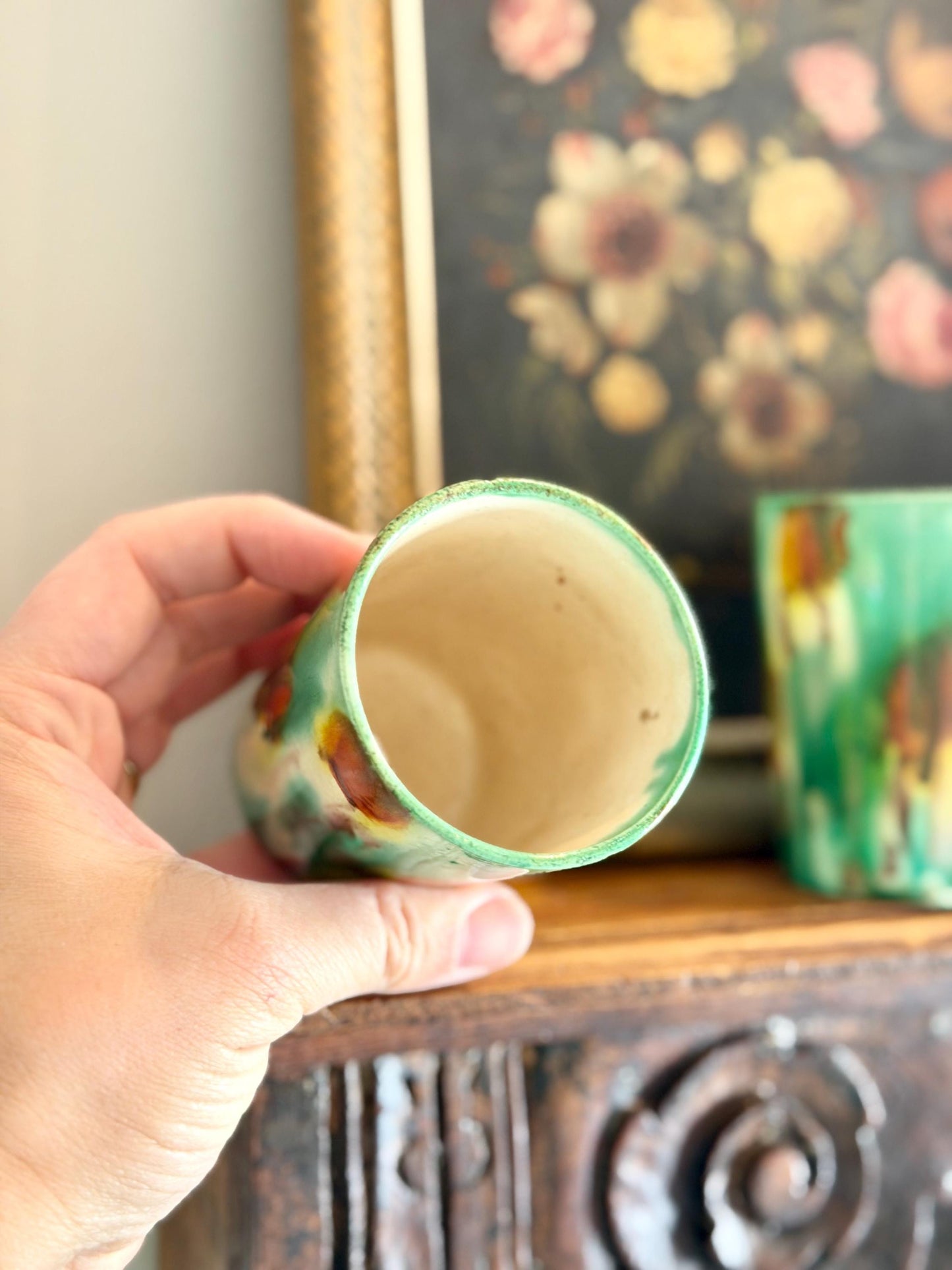 antique drip glaze ceramic tumblers, set of 6