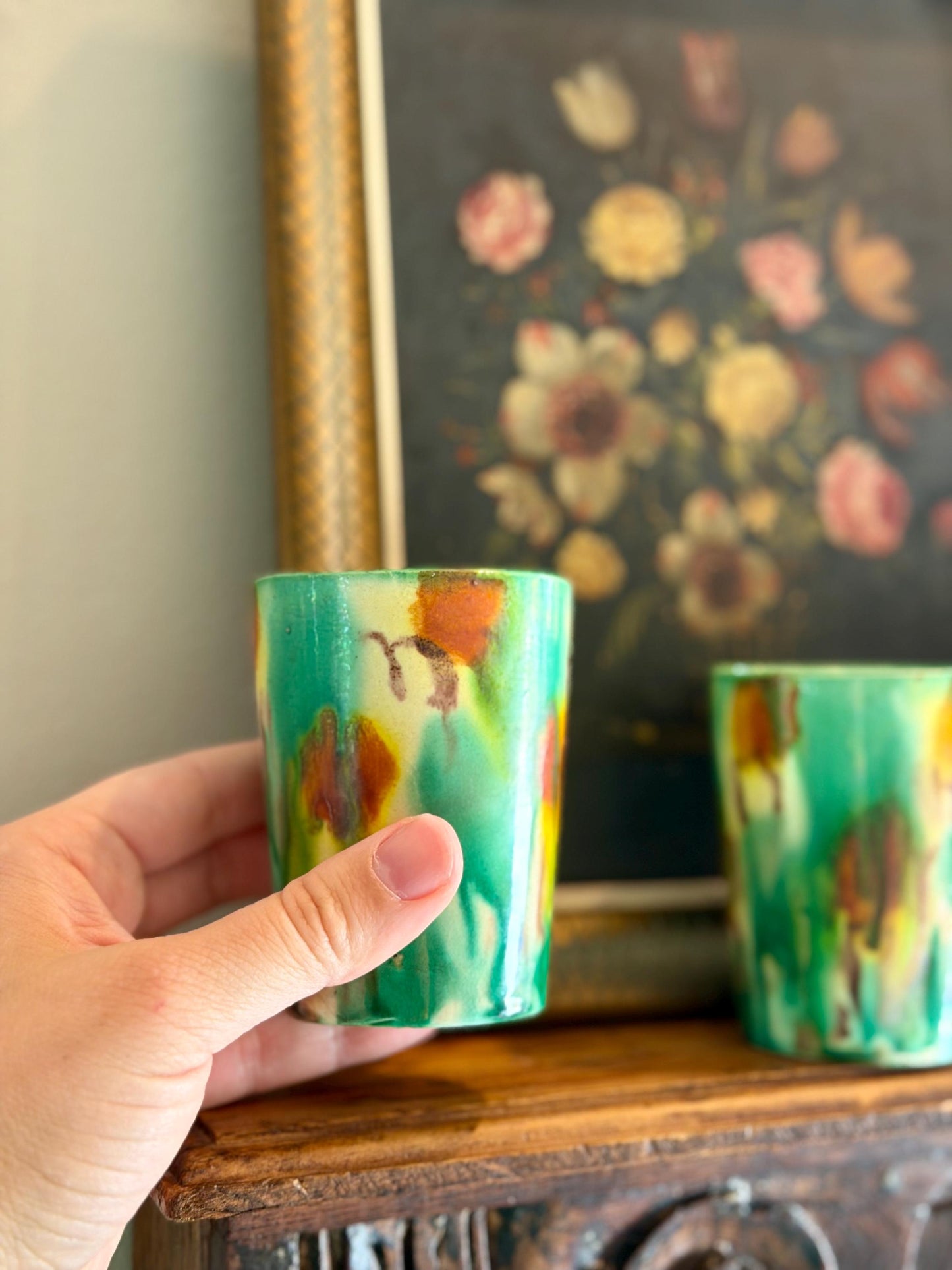 antique drip glaze ceramic tumblers, set of 6