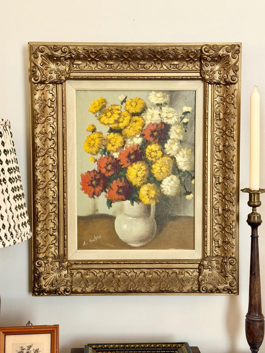 Ludwig Sohler floral painting in ornate gold gilt frame