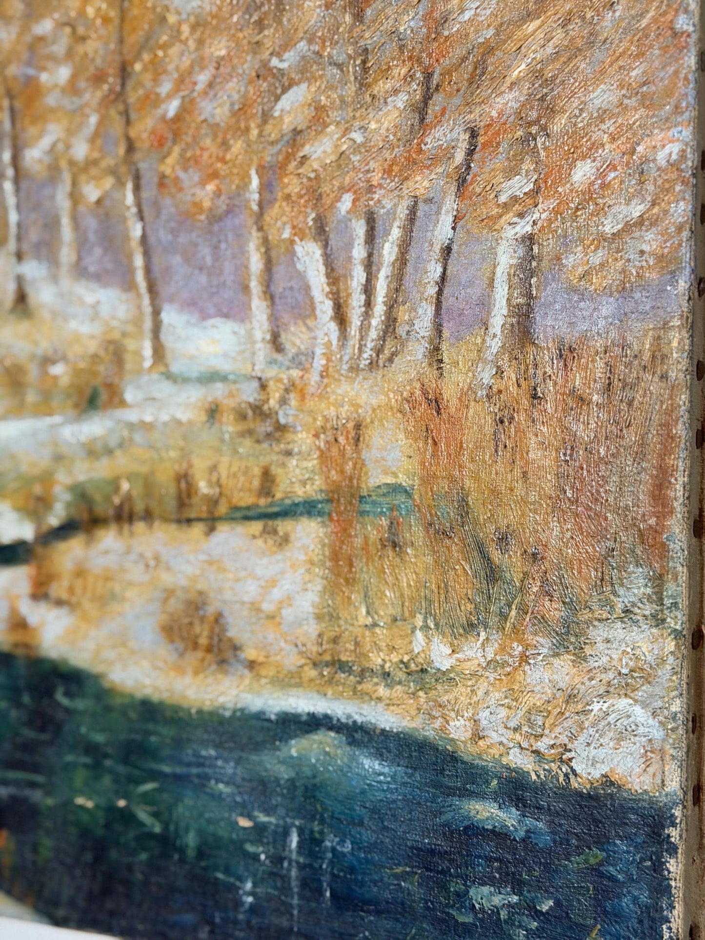 antique winter river oil painting signed H. Hall 1936