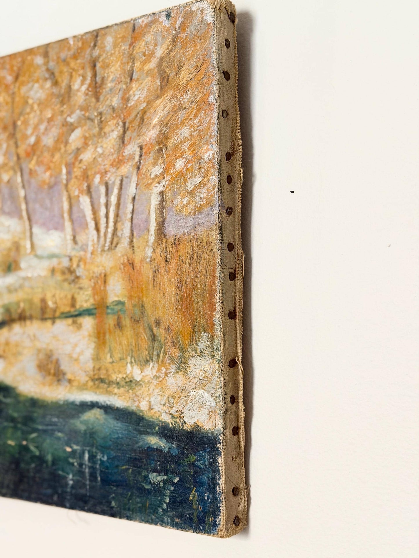 antique winter river oil painting signed H. Hall 1936