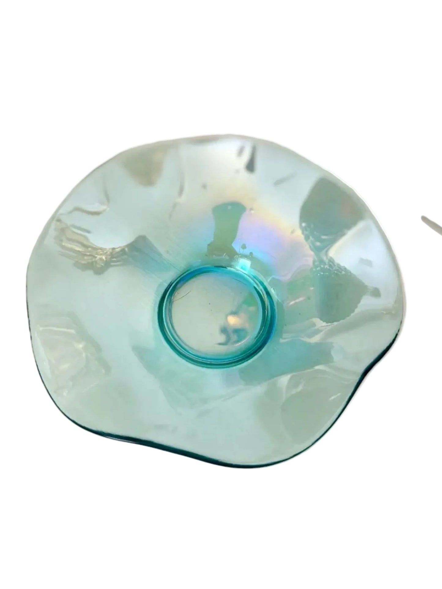 iridescent light blue ruffled carnival glass bowl