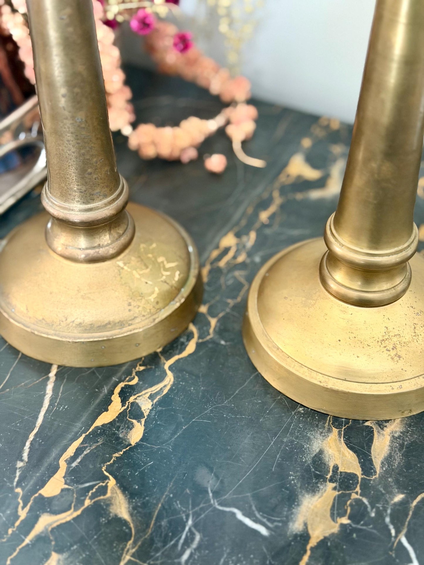pair of vintage brass candlesticks
