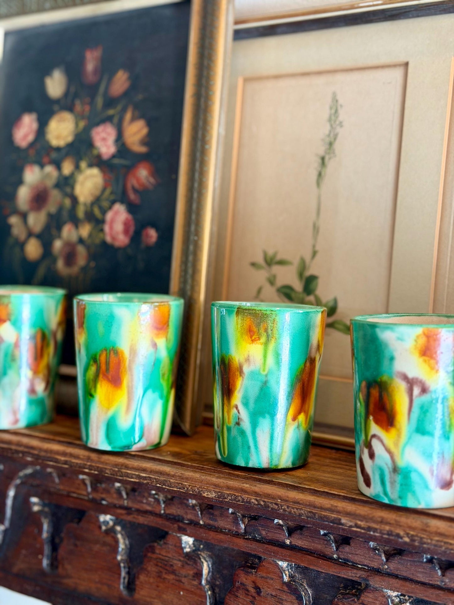 antique drip glaze ceramic tumblers, set of 6