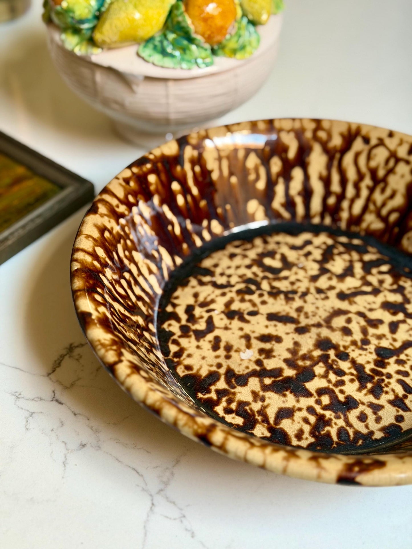 antique Rockingham Bennington Brown spongeware bowl