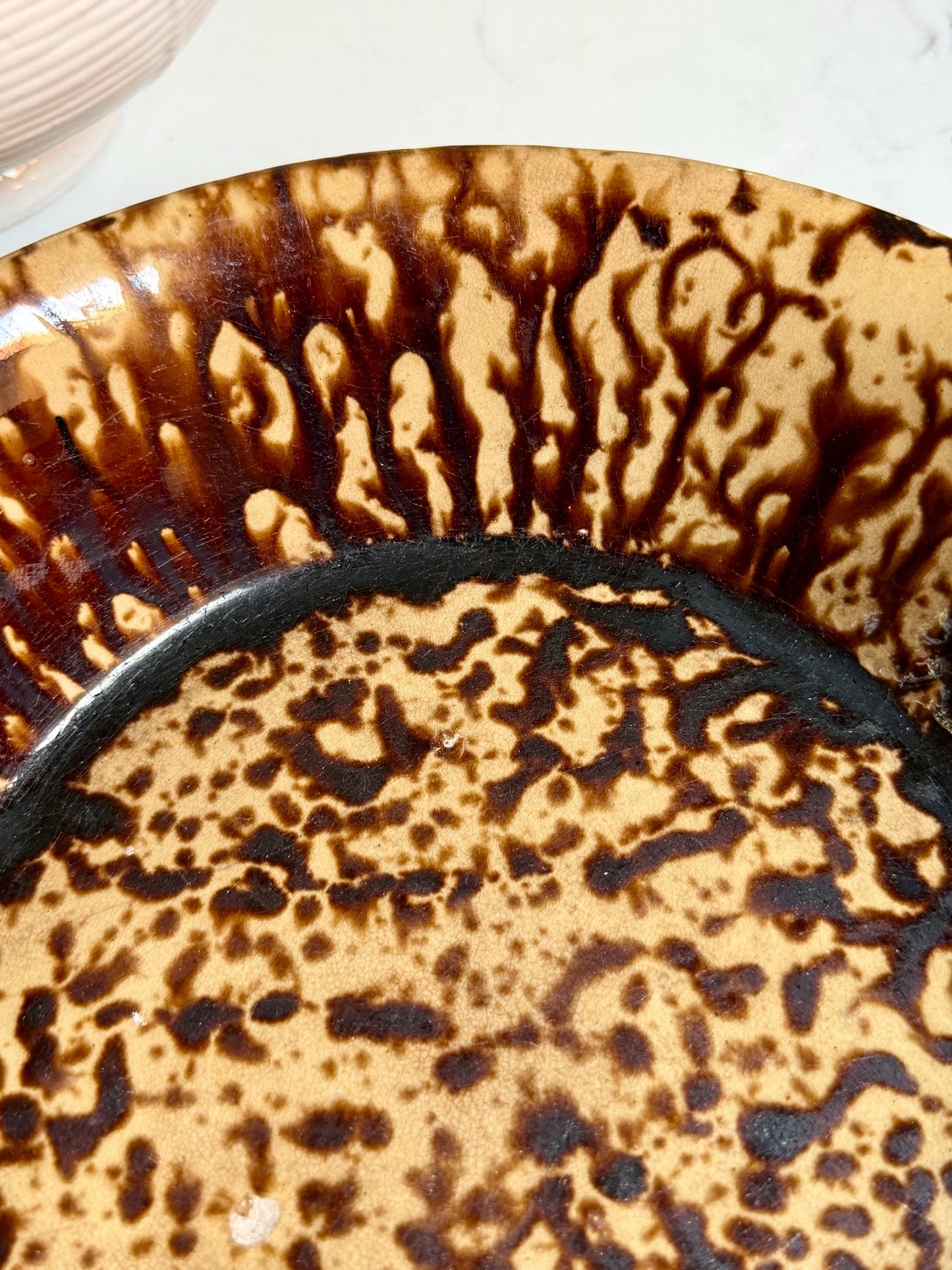 antique Rockingham Bennington Brown spongeware bowl
