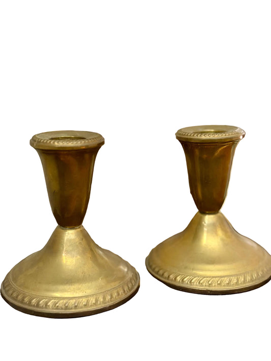 pair of short brass candlesticks