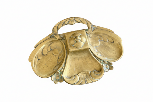 antique solid brass art nouveau inkwell / vanity tray