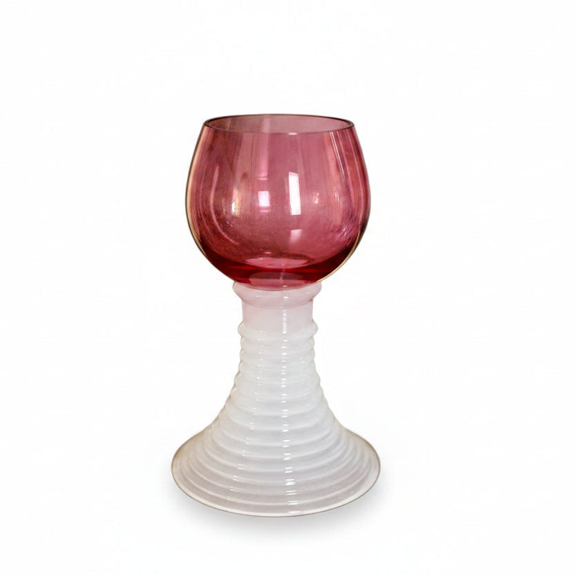 Roemer German cranberry and opaline glass with ribbed stem
