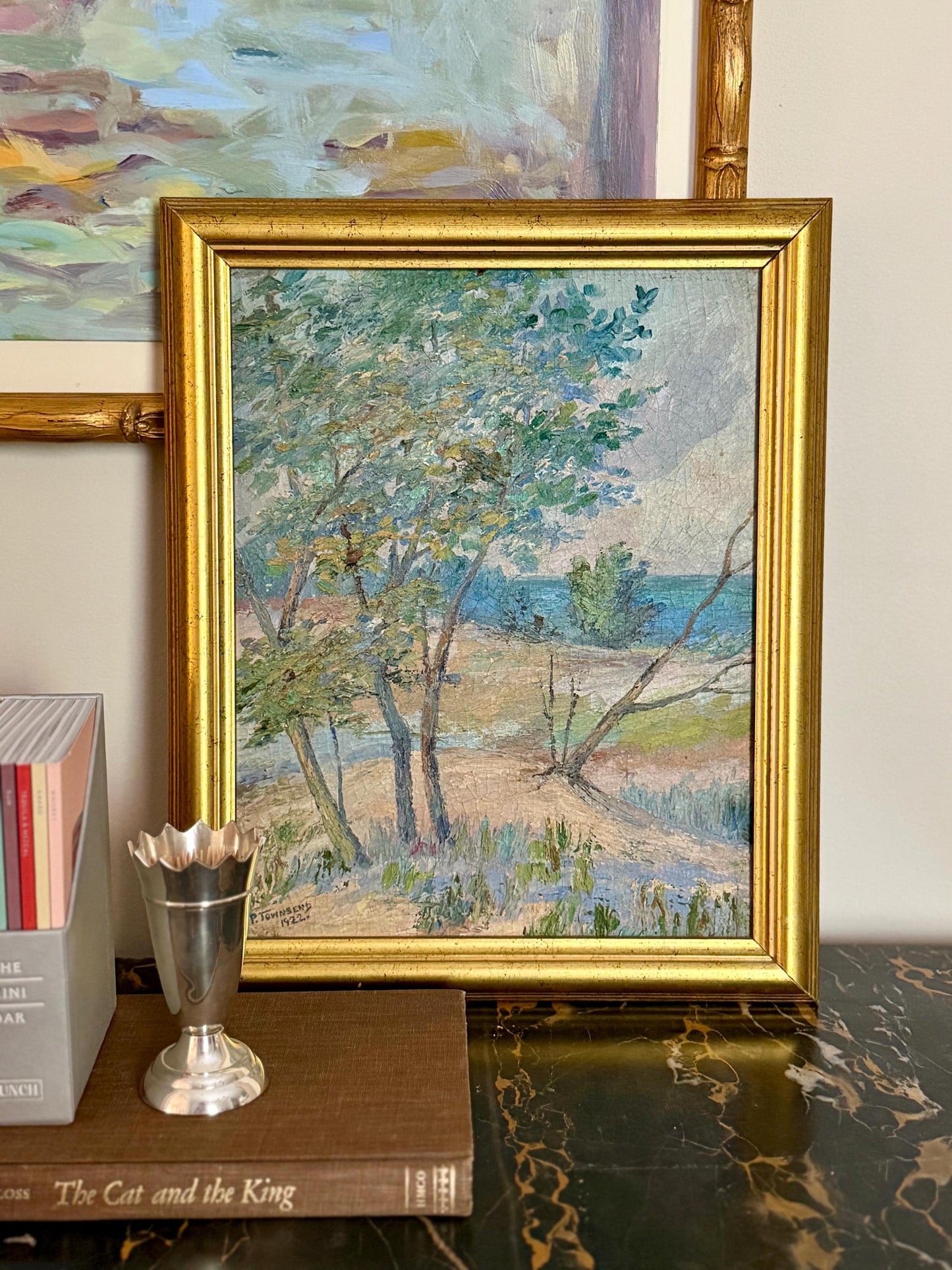 antique pastel landscape painting signed P. Townsend 1922