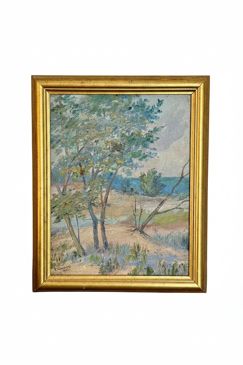 antique pastel landscape painting signed P. Townsend 1922