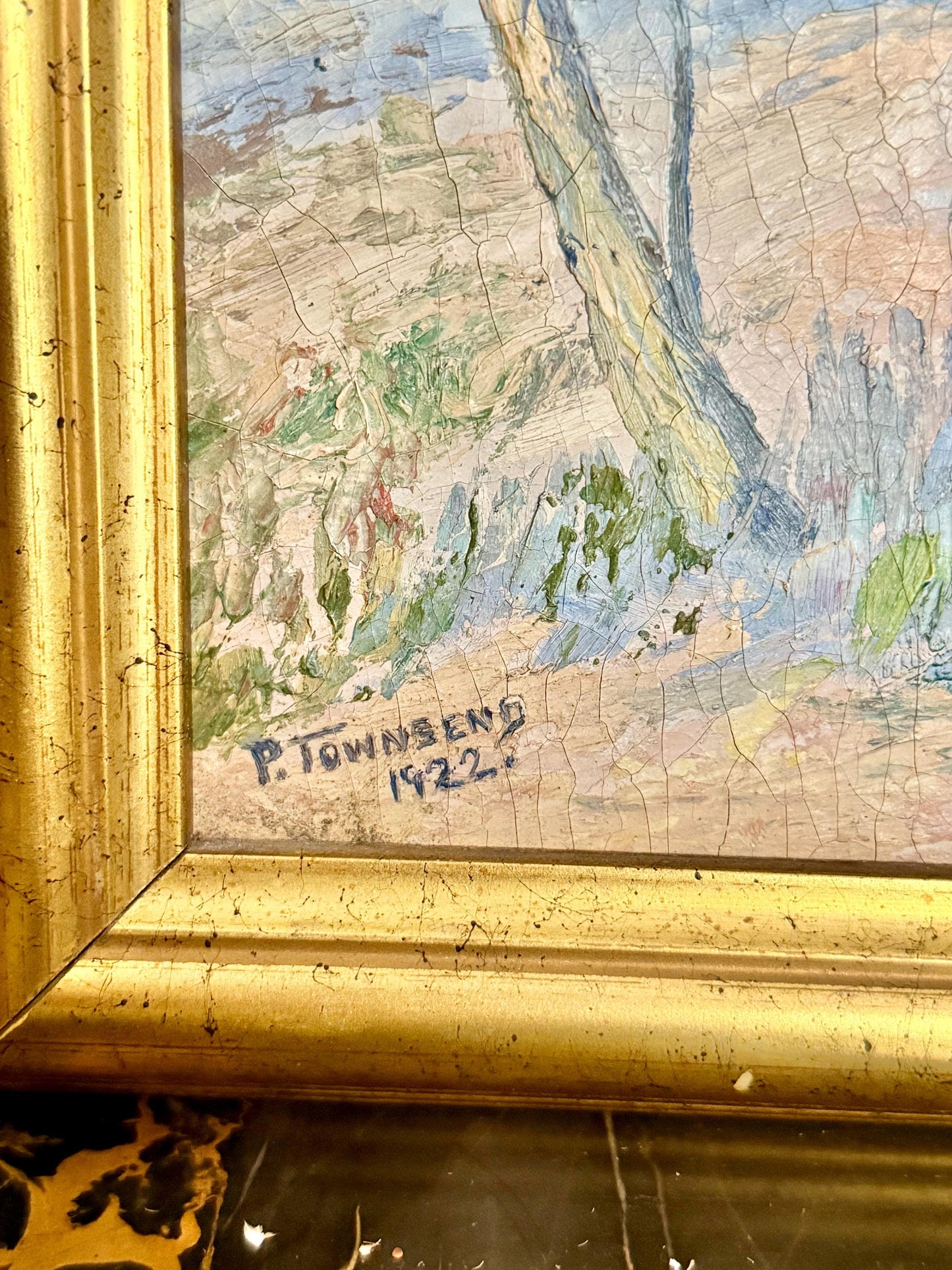 antique pastel landscape painting signed P. Townsend 1922