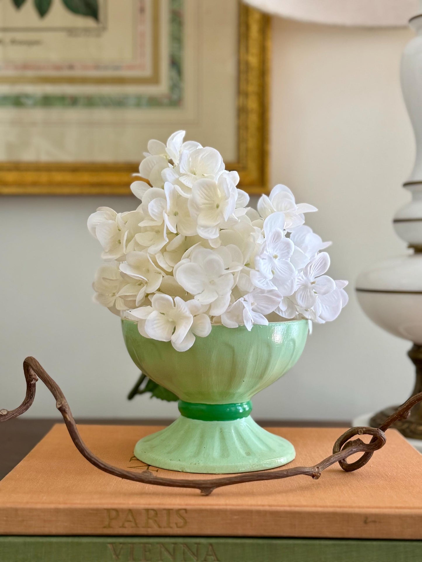 minty green Holland Mold pedestal planter