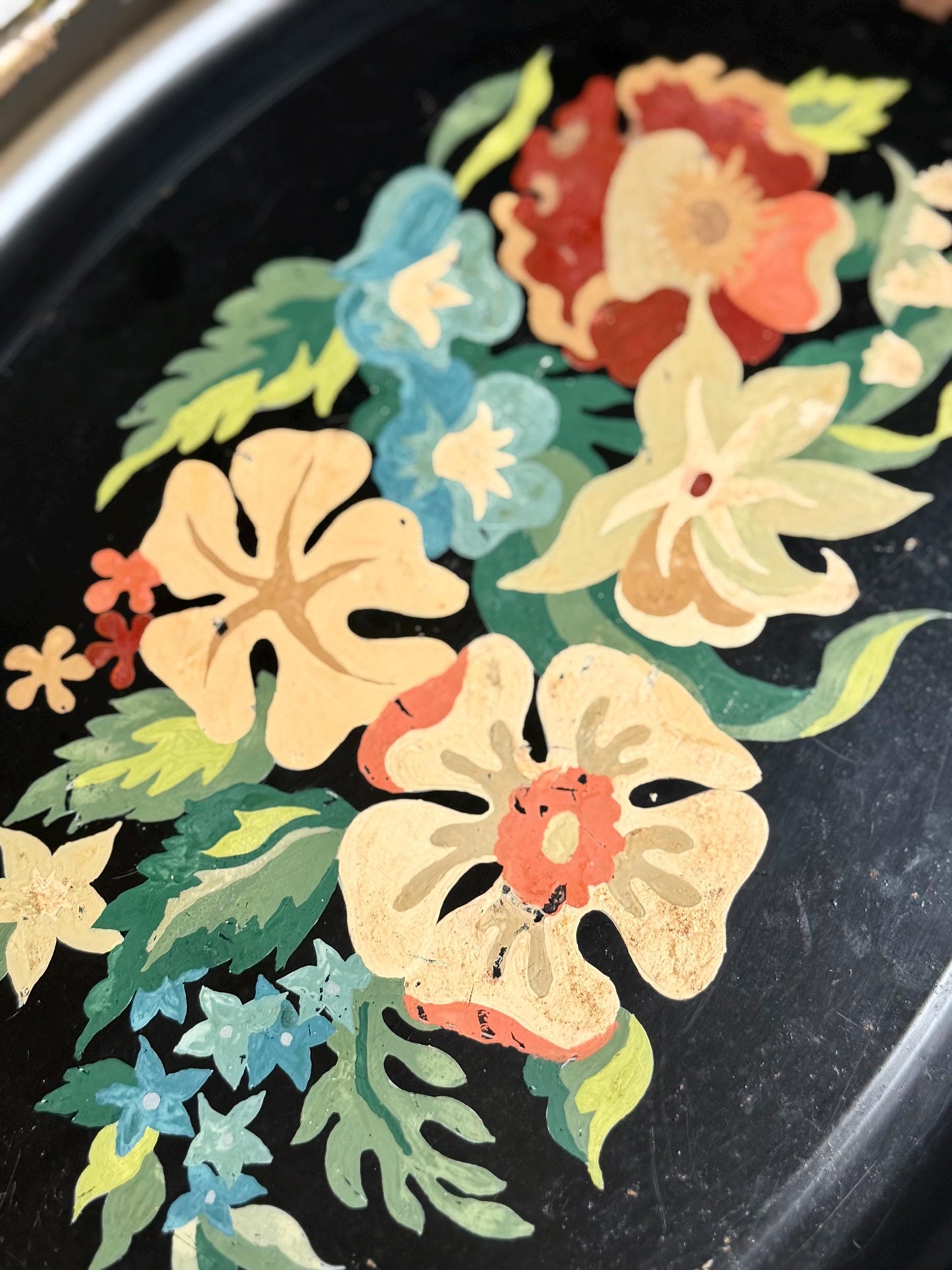 chippy hand painted floral toleware tray