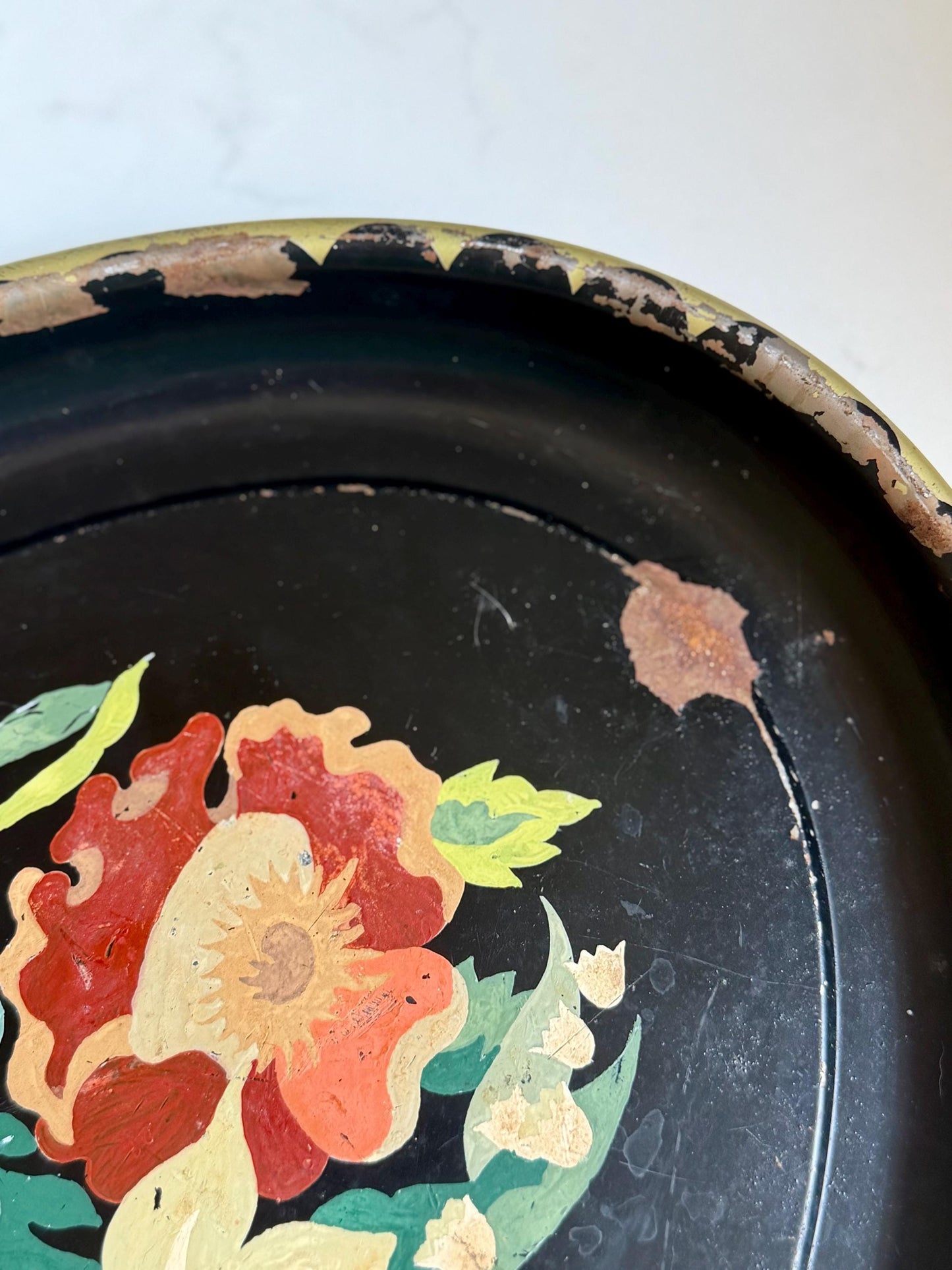 chippy hand painted floral toleware tray