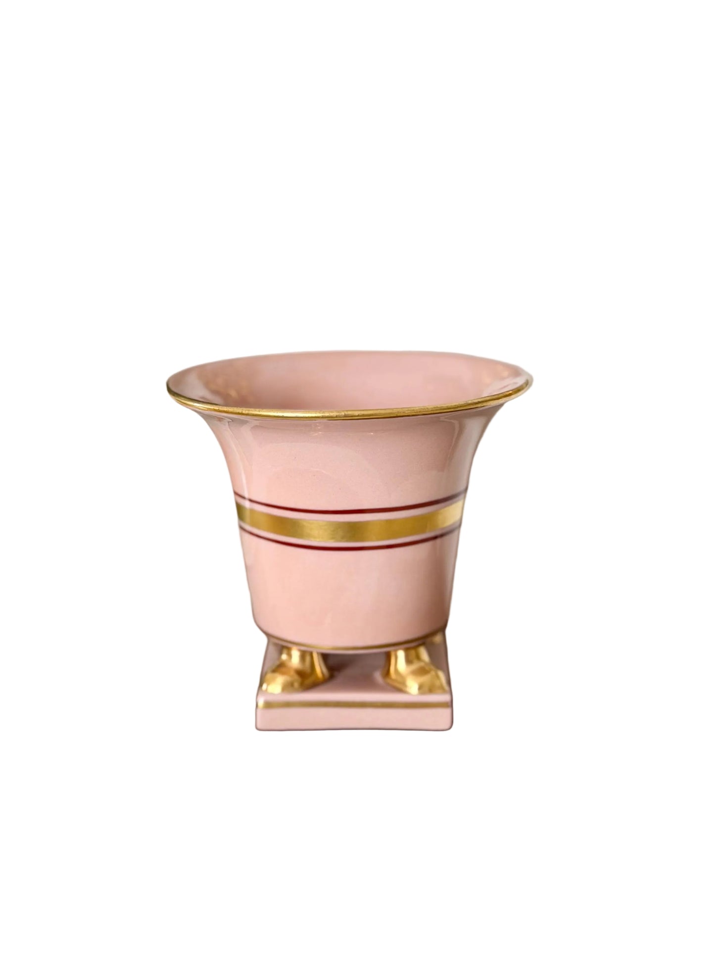 Empire Herend-style pink footed vase on base with gold band