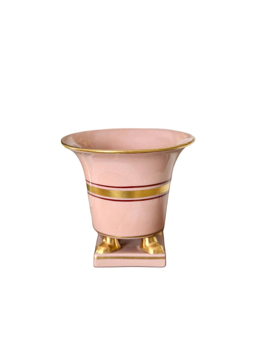 Empire Herend-style pink footed vase on base with gold band