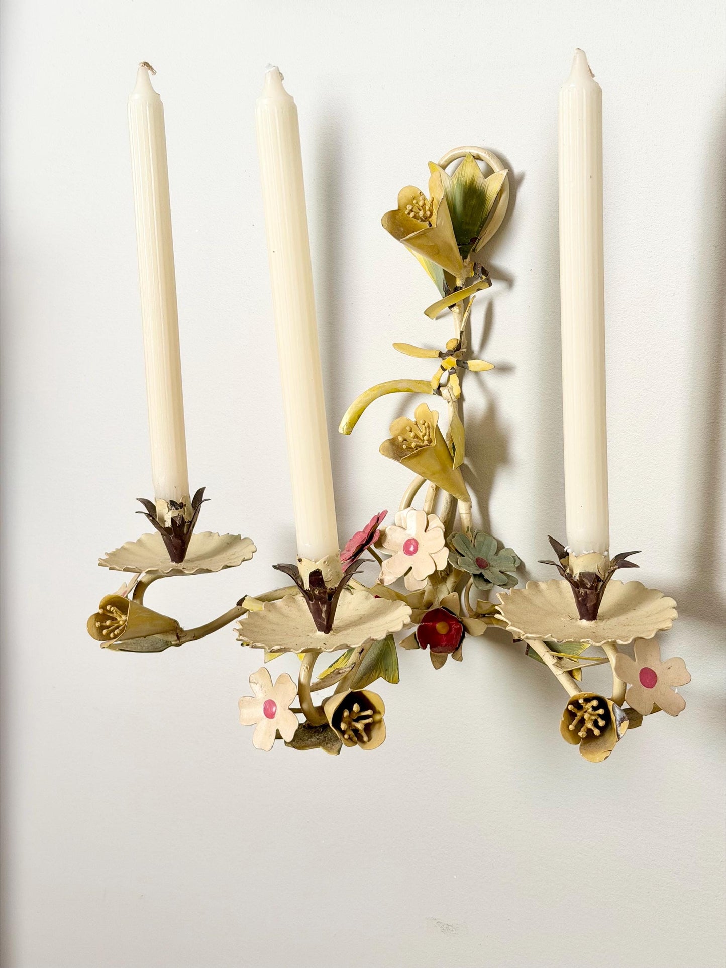 floral three-candle toleware sconce