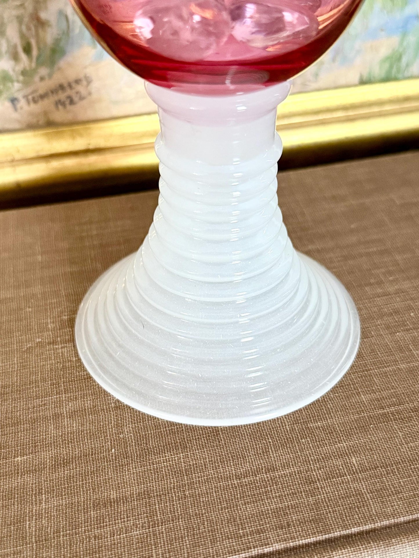 Roemer German cranberry and opaline glass with ribbed stem