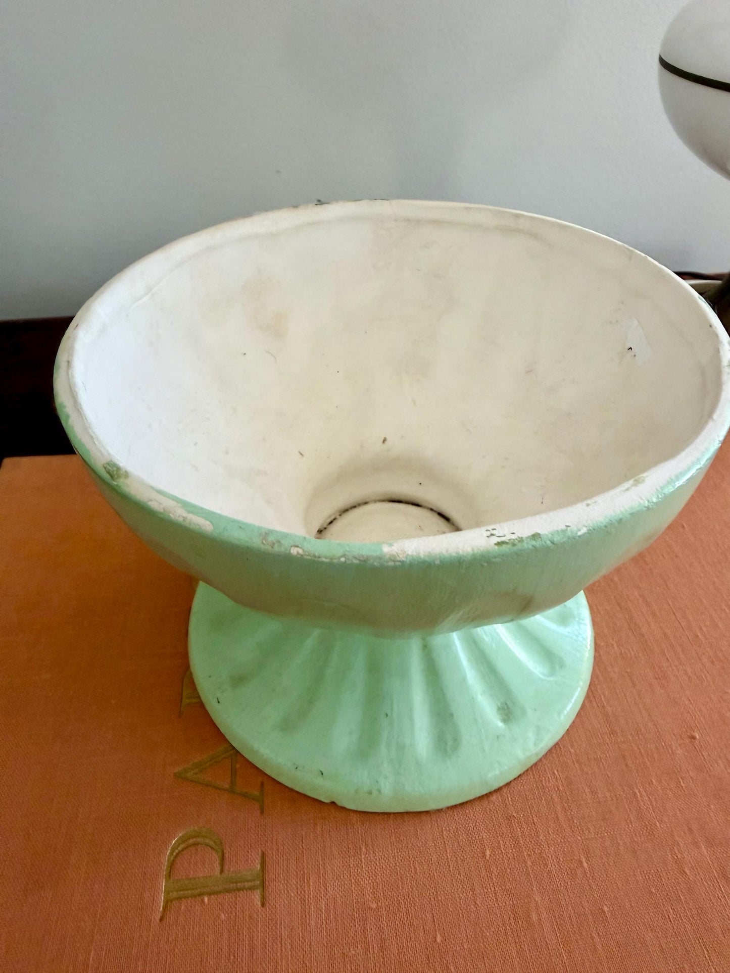 minty green Holland Mold pedestal planter