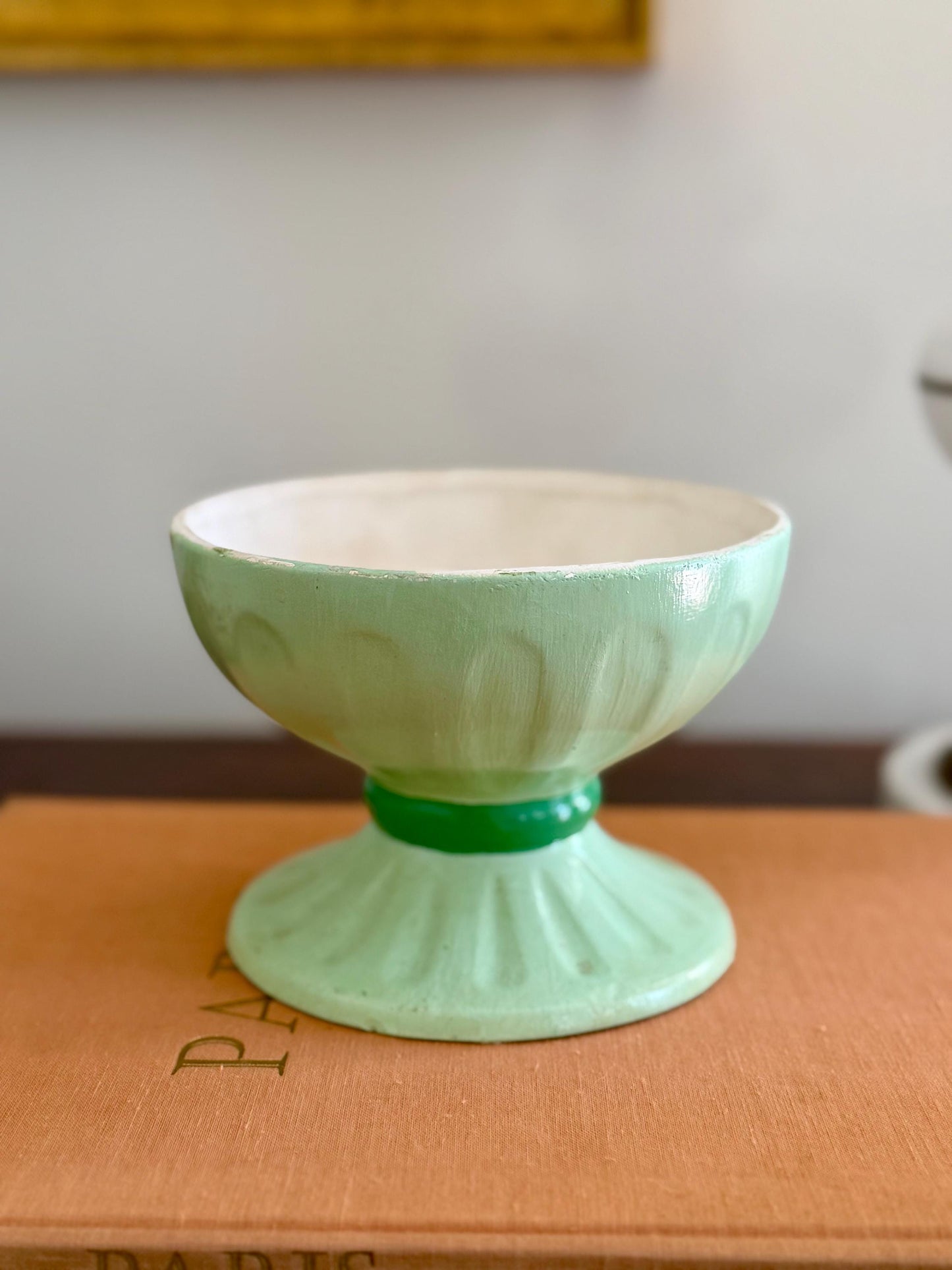 minty green Holland Mold pedestal planter