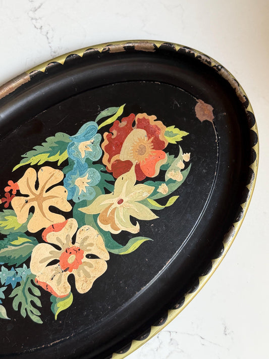 chippy hand painted floral toleware tray