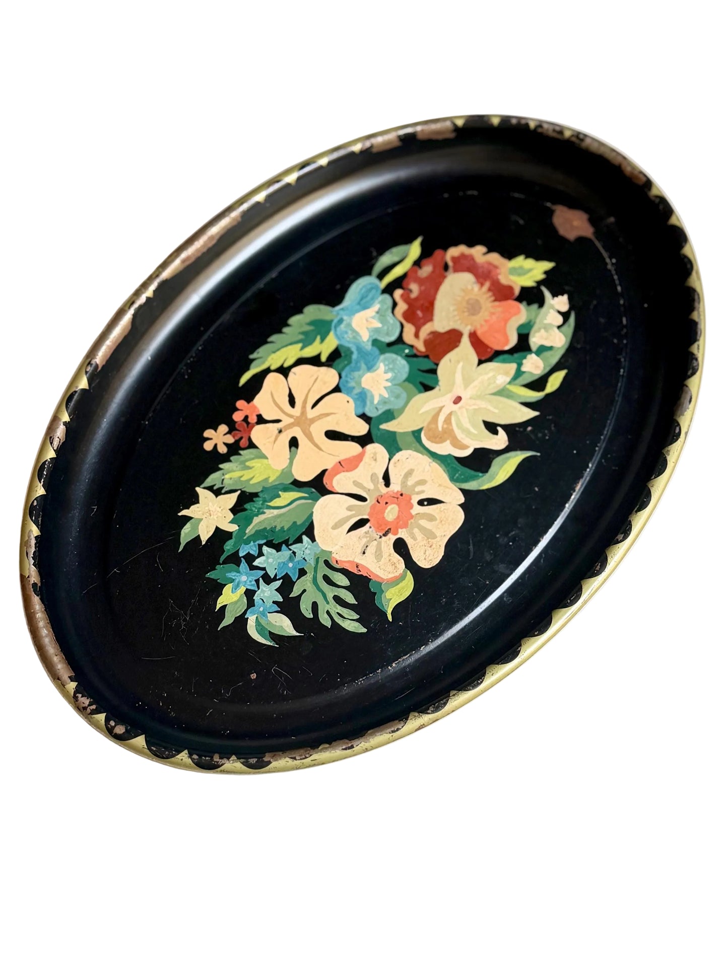 chippy hand painted floral toleware tray