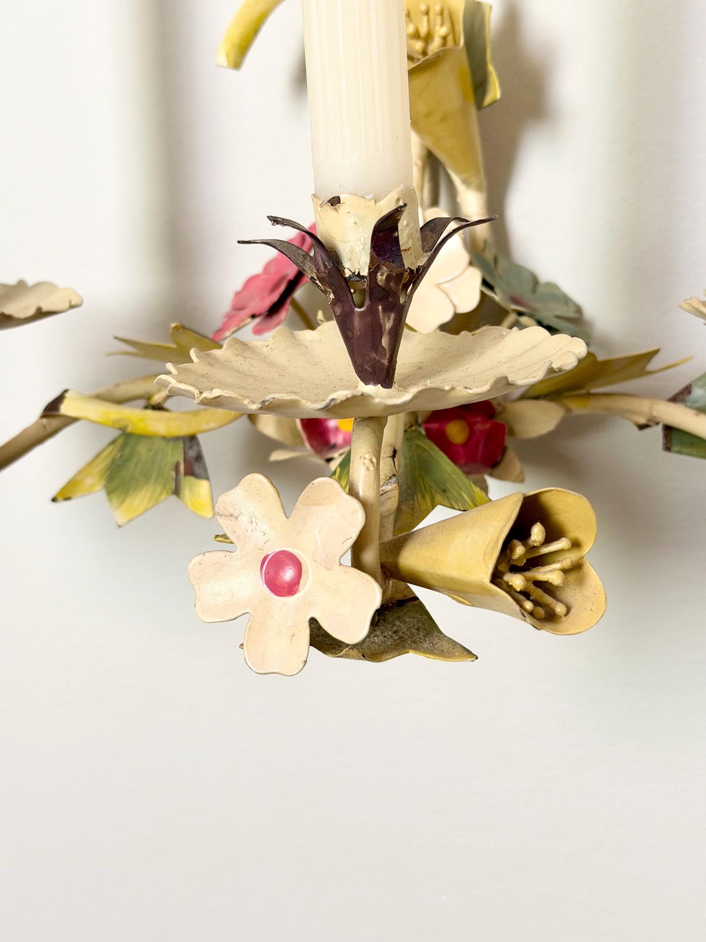 floral three-candle toleware sconce