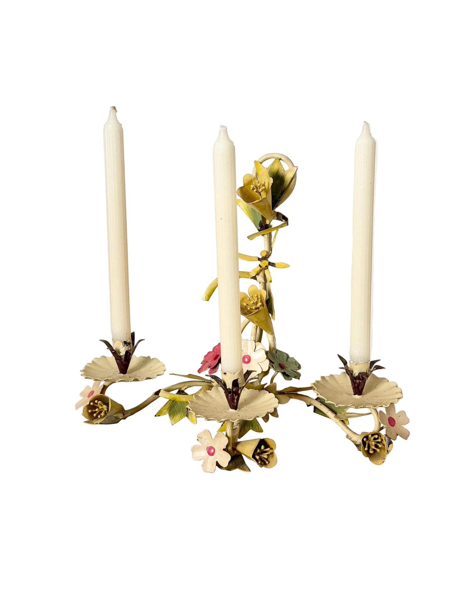 floral three-candle toleware sconce