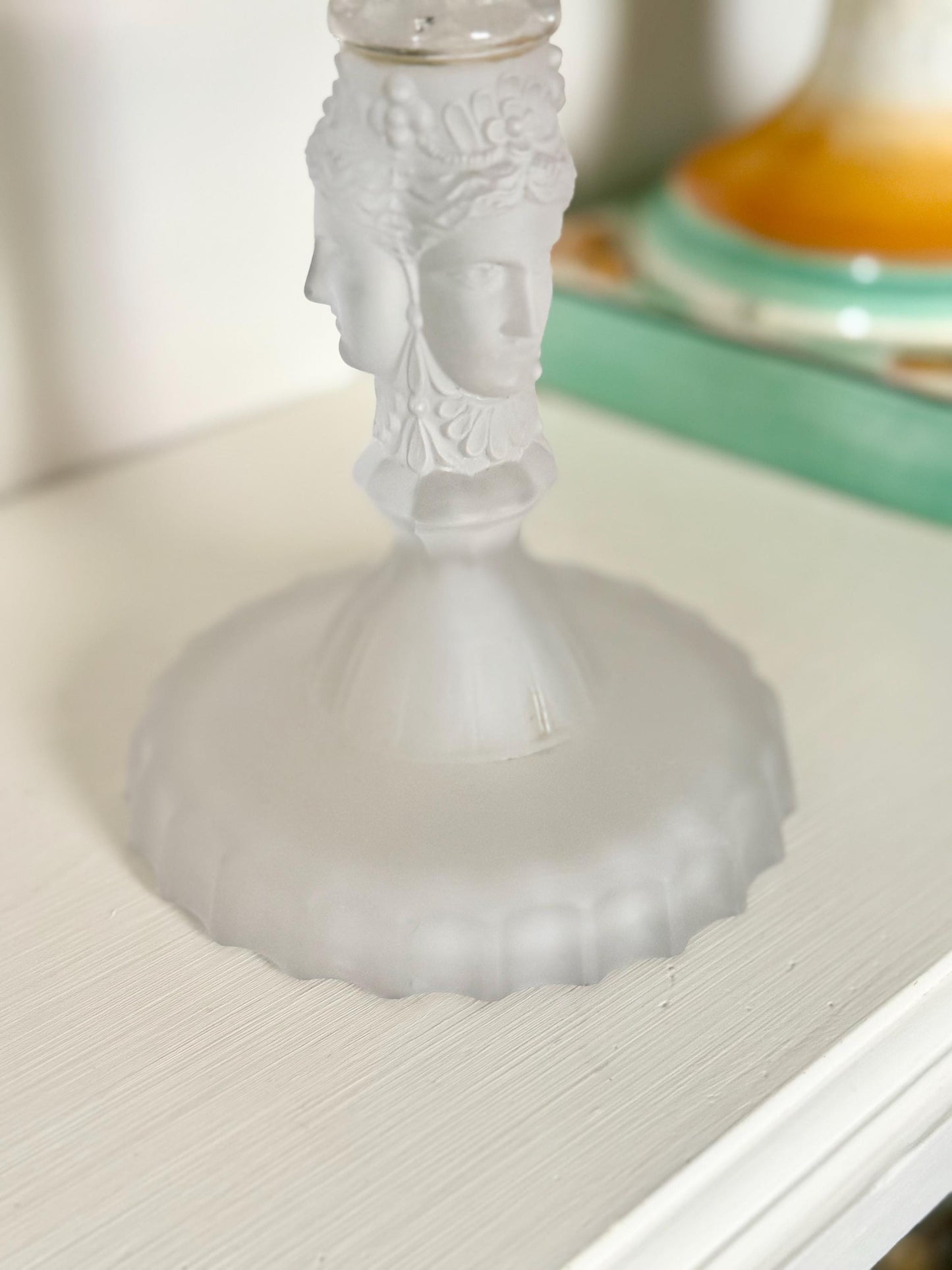 vintage Duncan & Miller Three Faces style pedestal cake stand