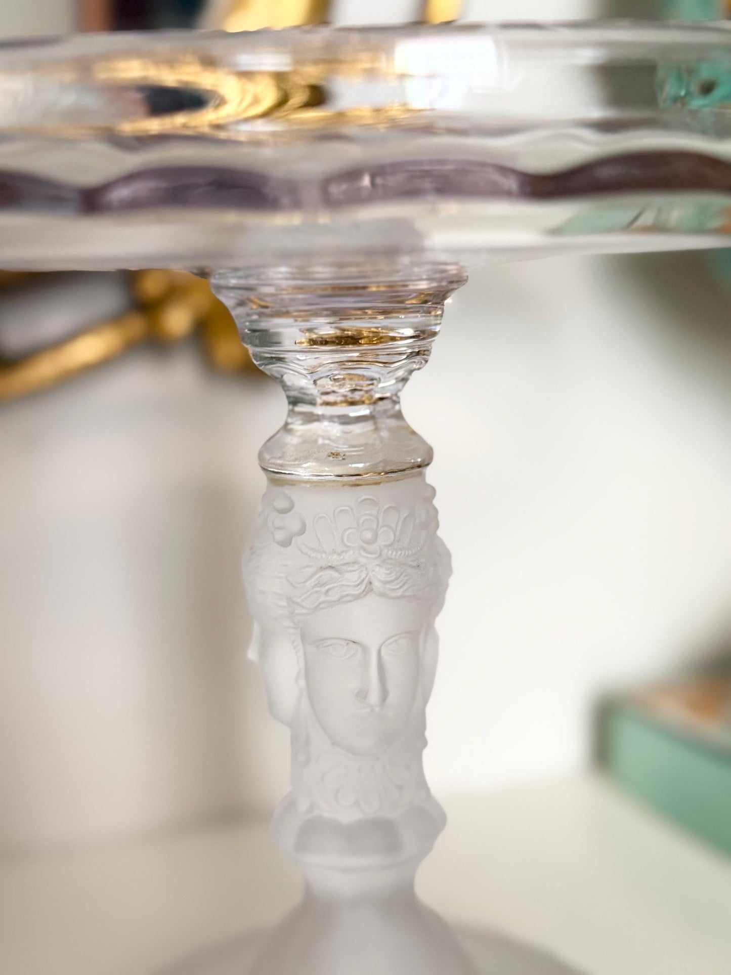vintage Duncan & Miller Three Faces style pedestal cake stand