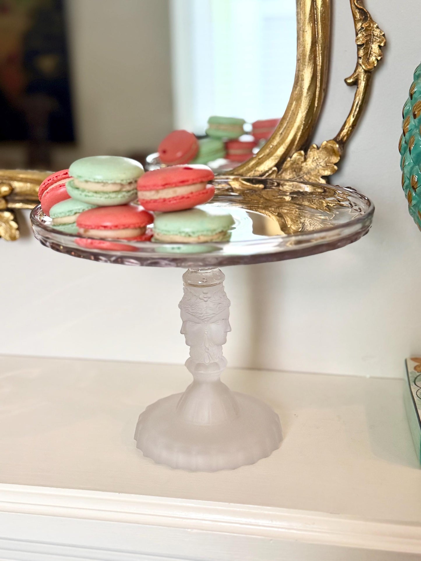 vintage Duncan & Miller Three Faces style pedestal cake stand