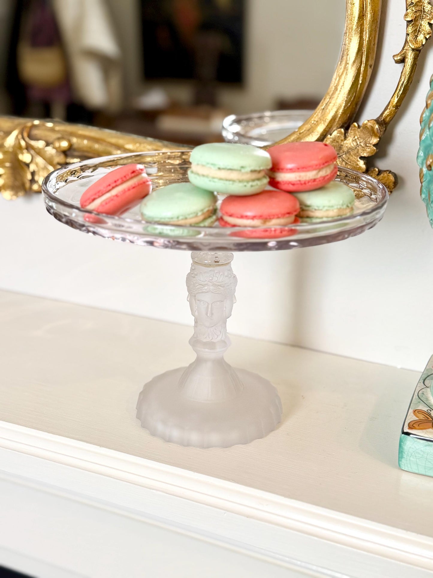 vintage Duncan & Miller Three Faces style pedestal cake stand