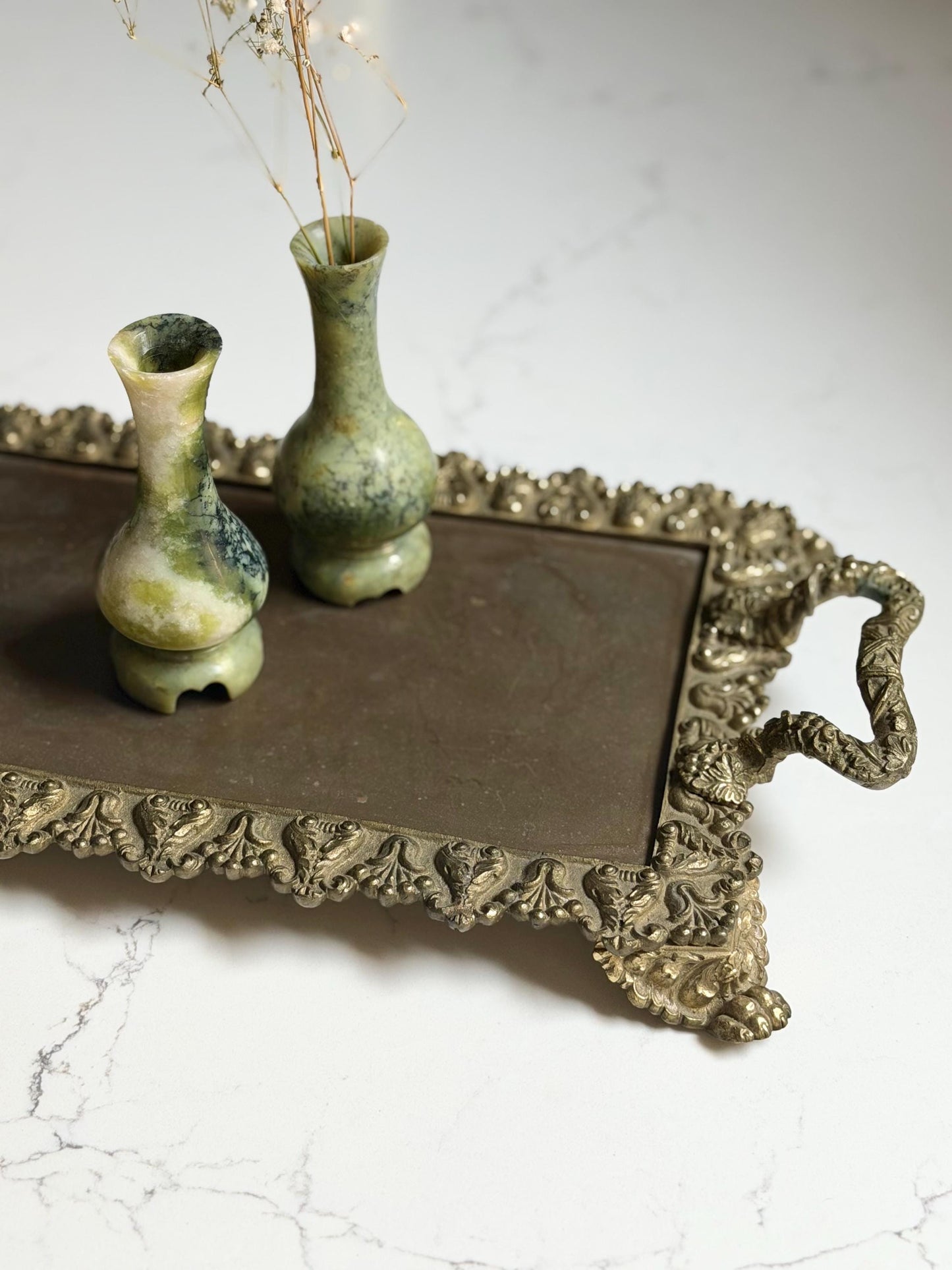 victorian style brass vanity tray with claw feet