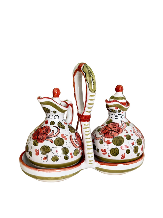 hand painted ceramic Italian oil and vinegar cruet set