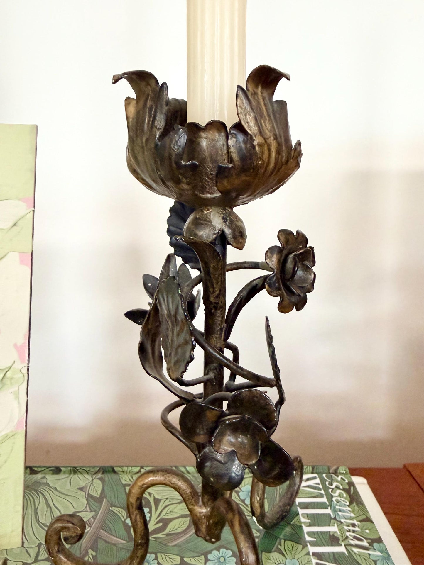 black and gold toleware candlestick