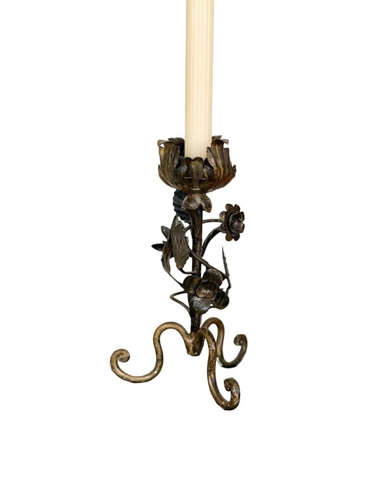black and gold toleware candlestick