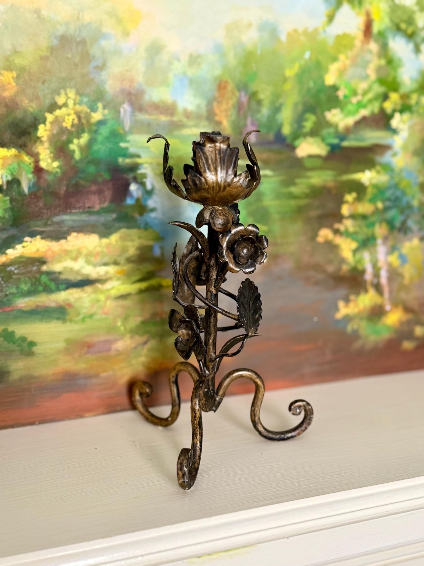 black and gold toleware candlestick