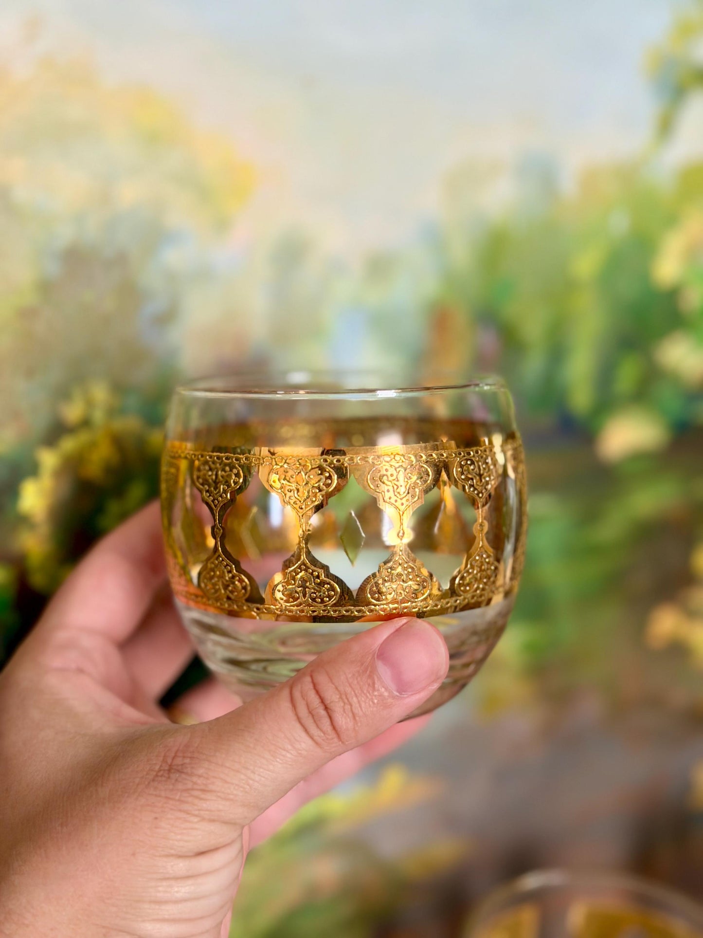 Culver Valencia green and gold roly poly glasses, set of 4
