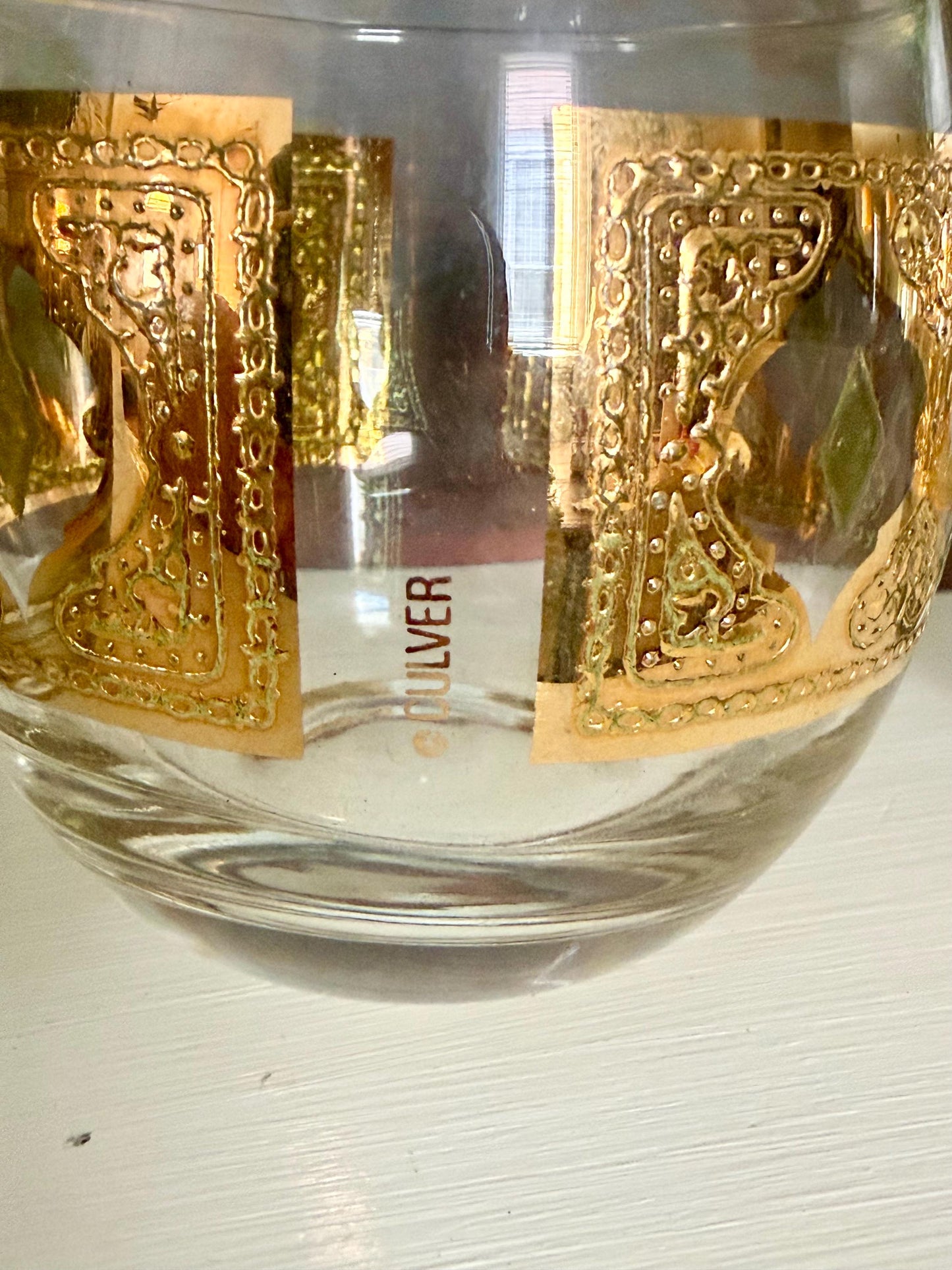 Culver Valencia green and gold roly poly glasses, set of 4