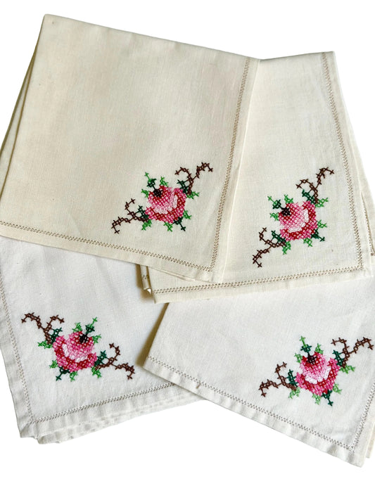 cross-stitch cocktail napkins, set of 4