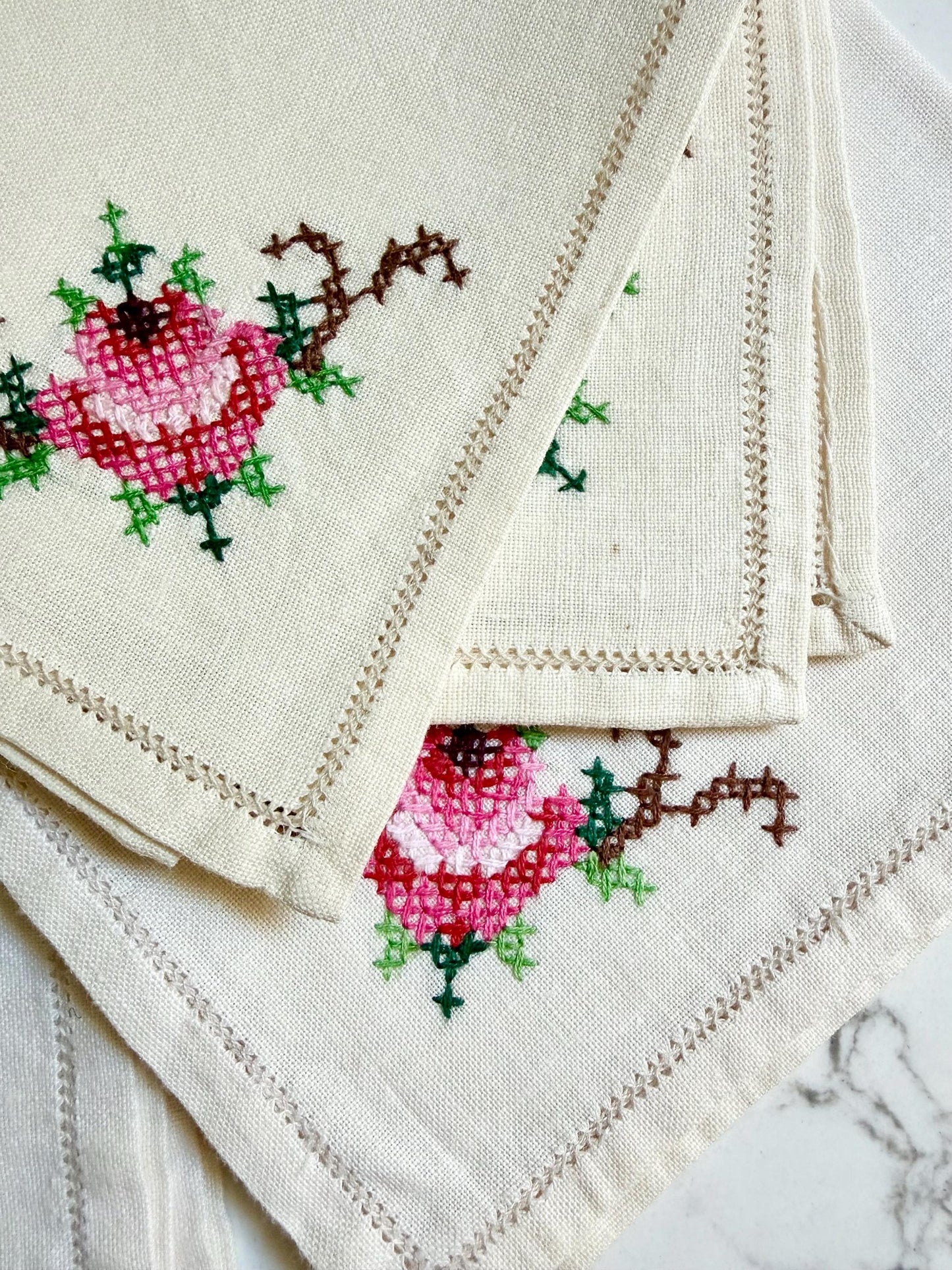 cross-stitch cocktail napkins, set of 4