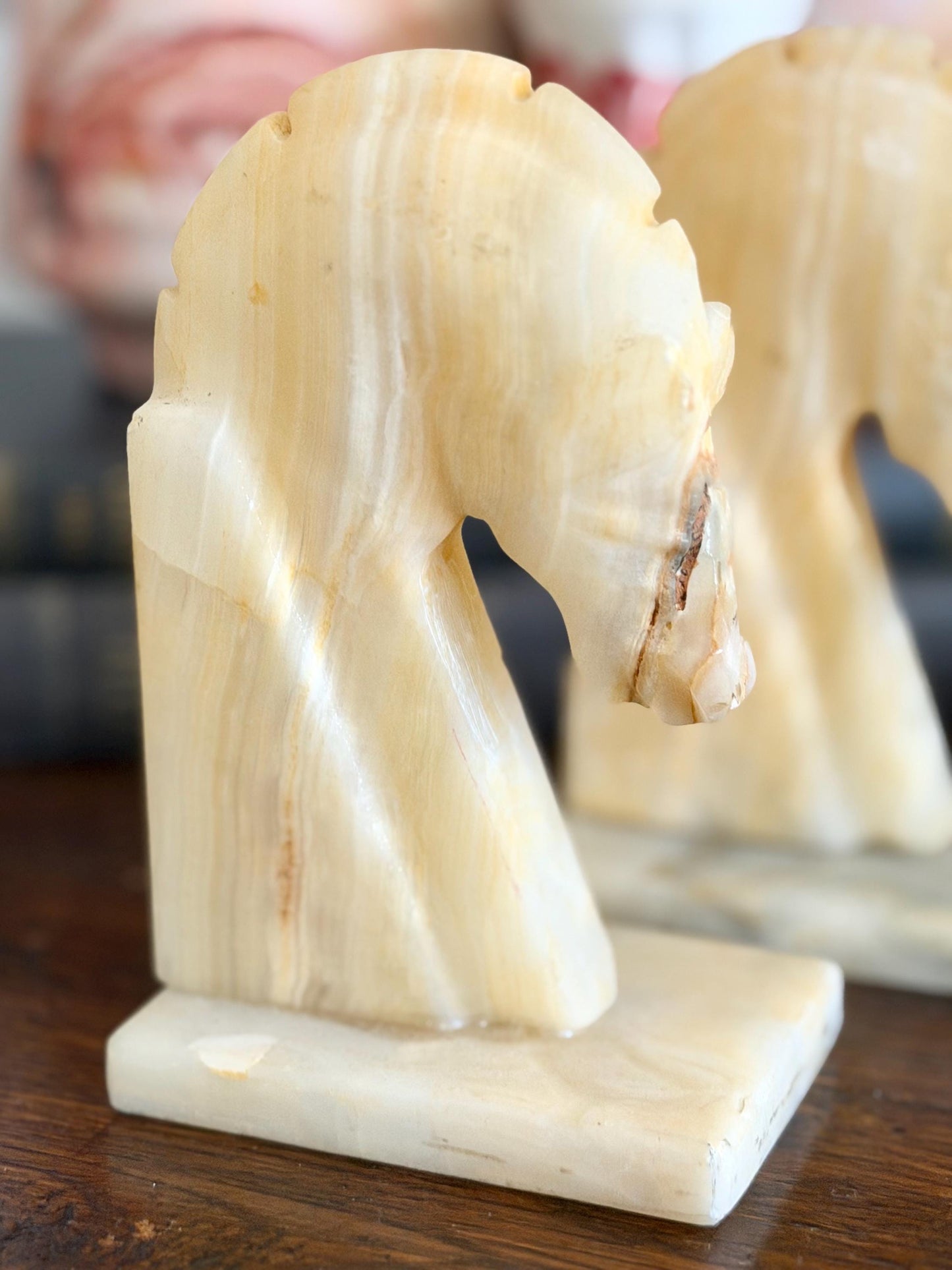 onyx horse head bookends with matte finish