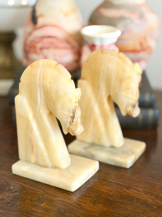 onyx horse head bookends with matte finish