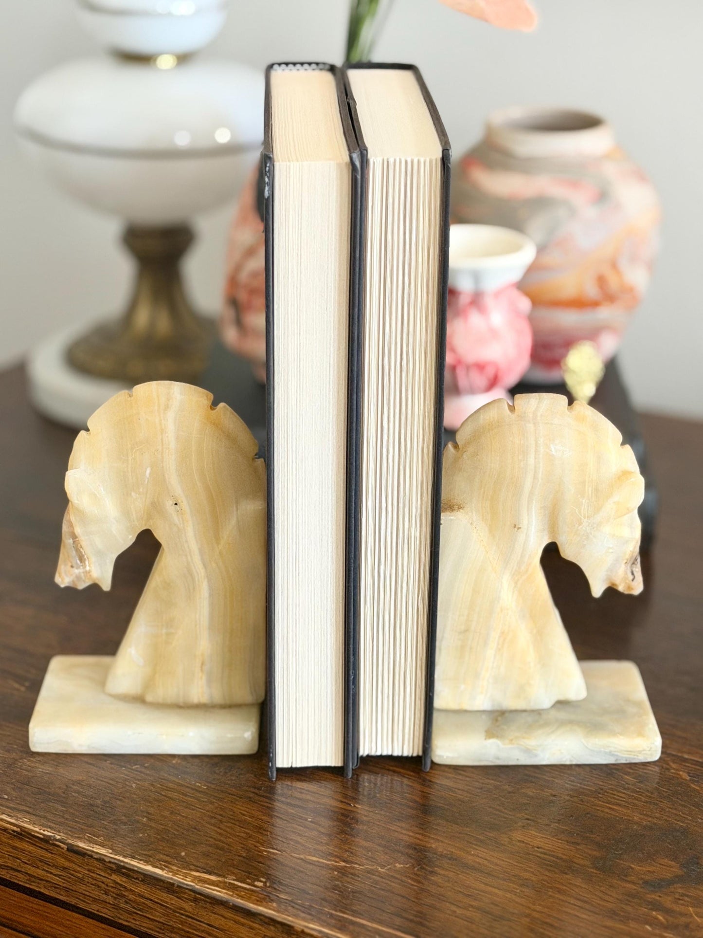 onyx horse head bookends with matte finish