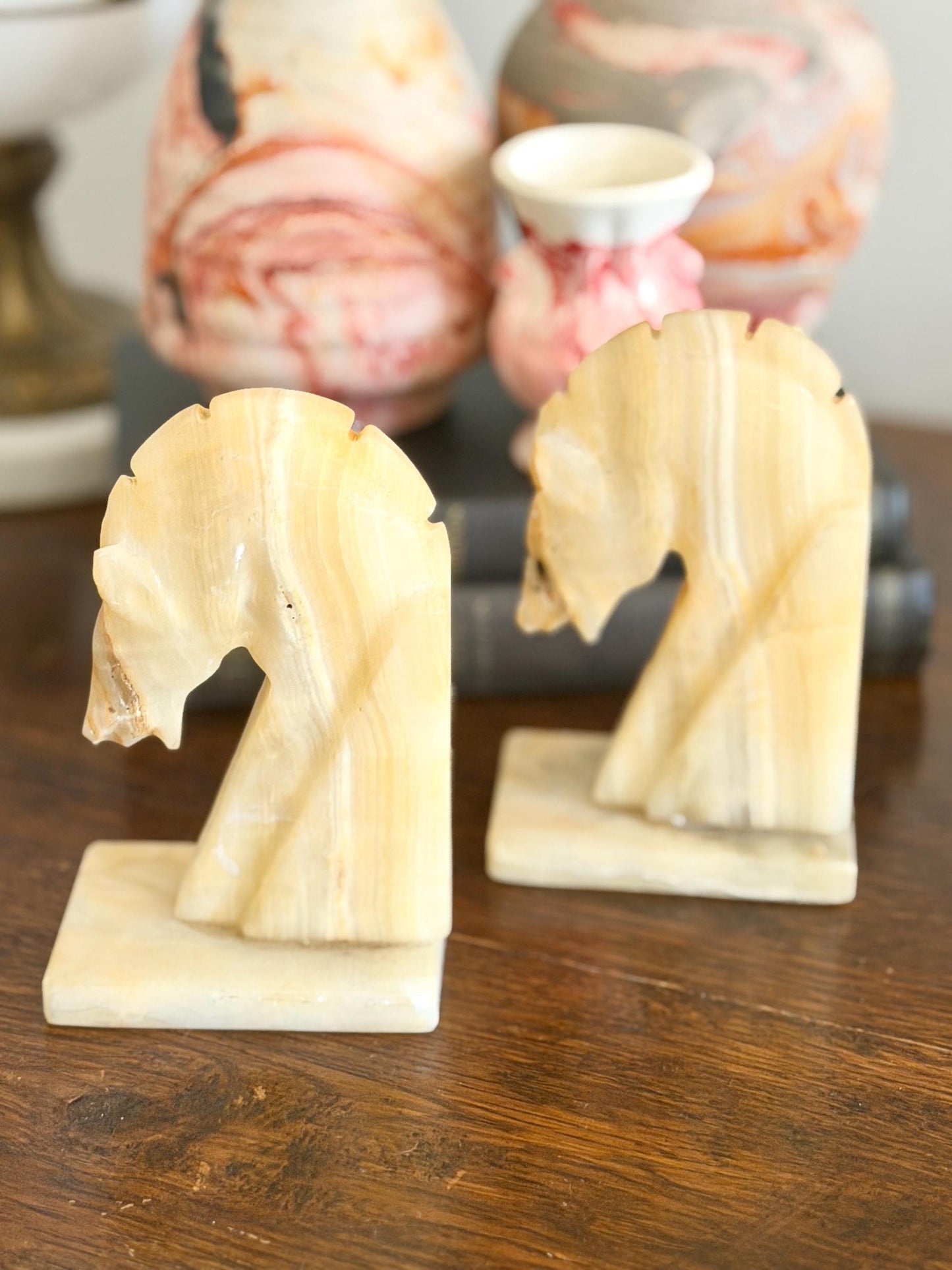 onyx horse head bookends with matte finish
