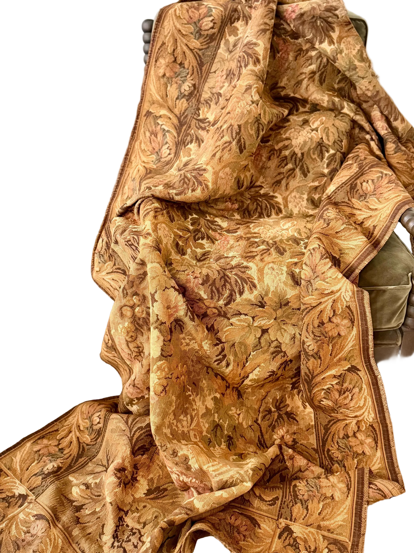 antique French Aubusson verdure tapestry in brown tones