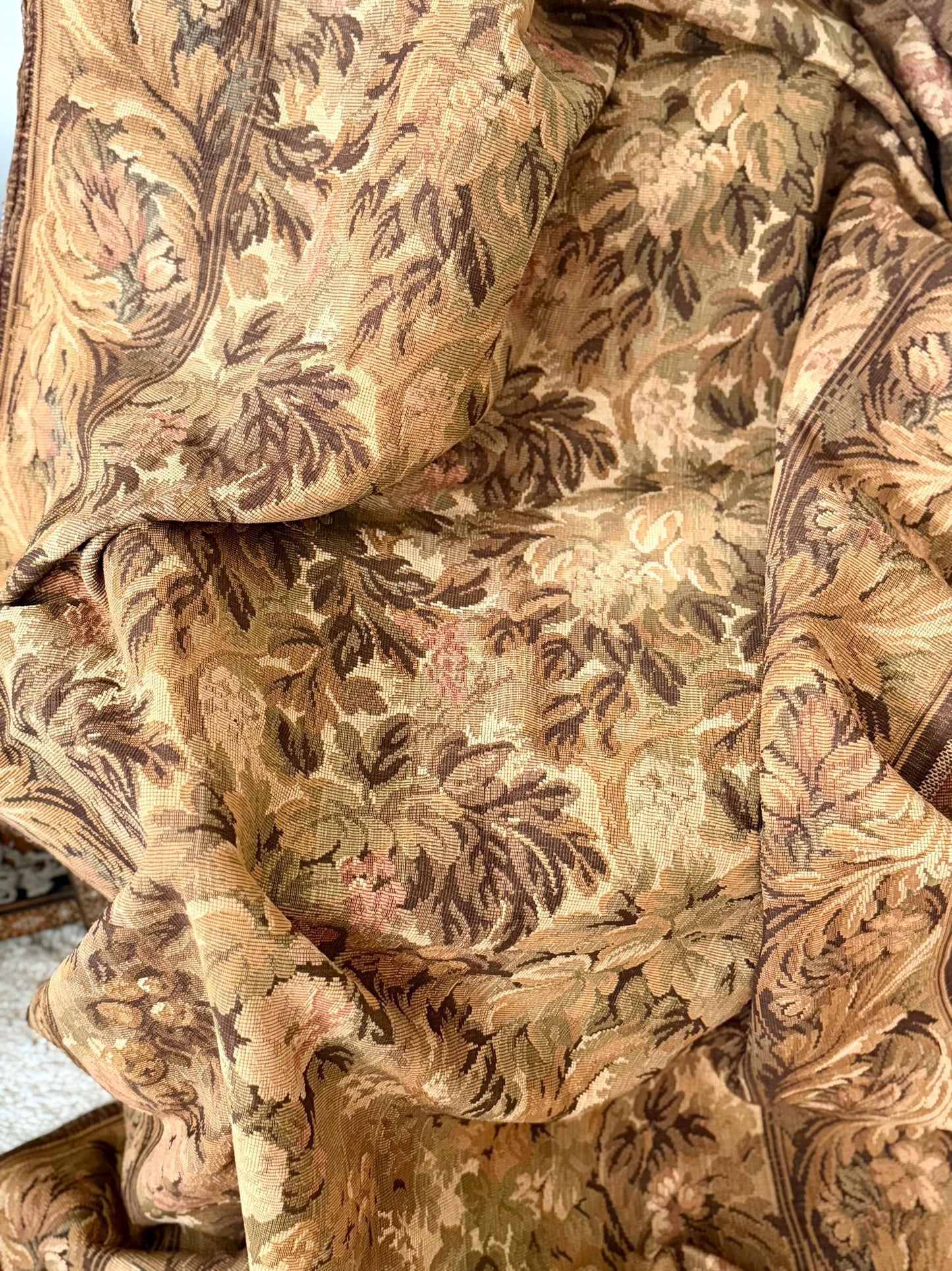 antique French Aubusson verdure tapestry in brown tones