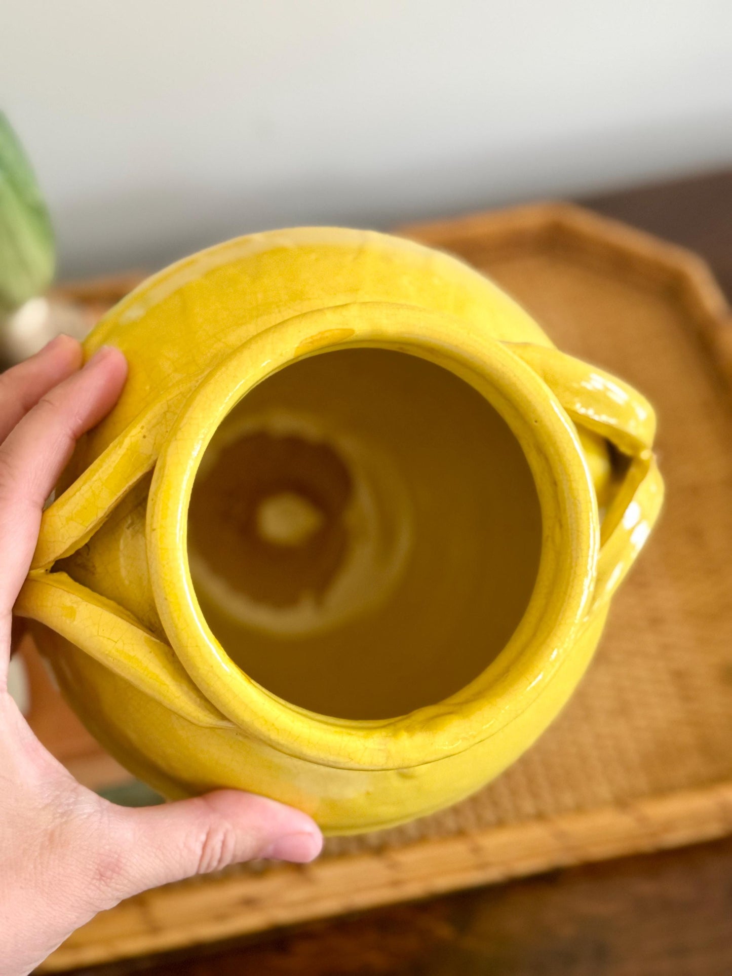 antique French yellow glazed crock